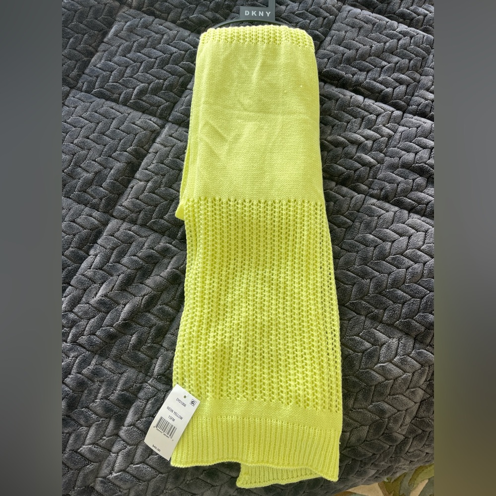 DKNY Open-knit Blocked Scarf Wrap Shawl Neon yellow/green. Oversized. NWT
